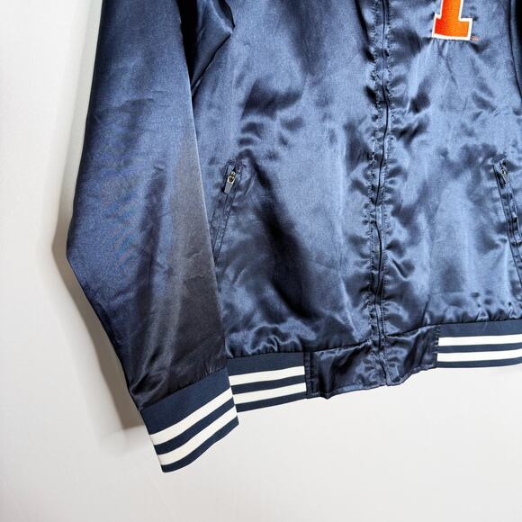 Antigua Adult Small Navy Blue Satin Illini University of Illinois Bomber Jacket - Picture 5 of 12